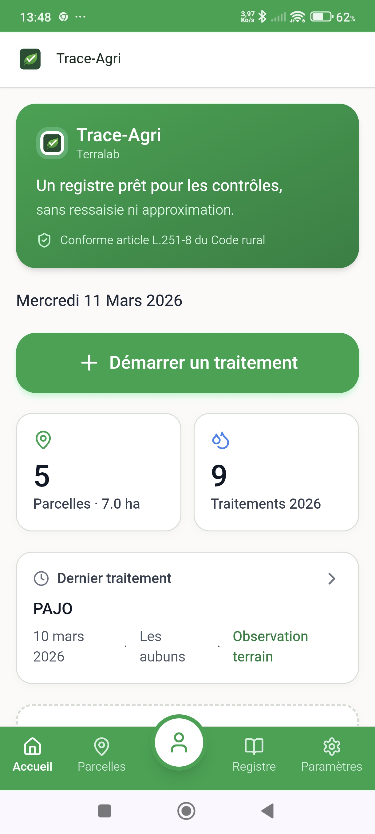 Application Trace-Agri sur mobile