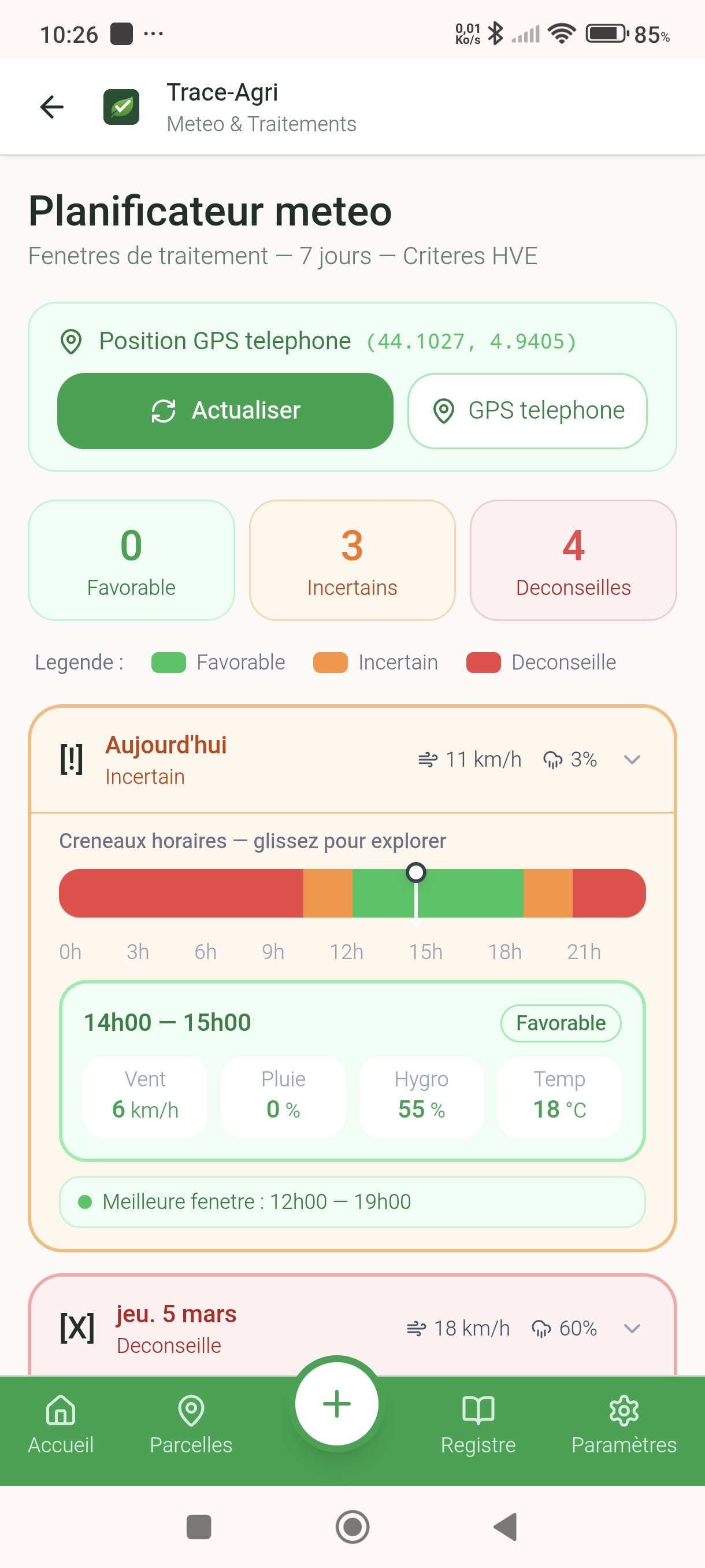 Planificateur météo des traitements