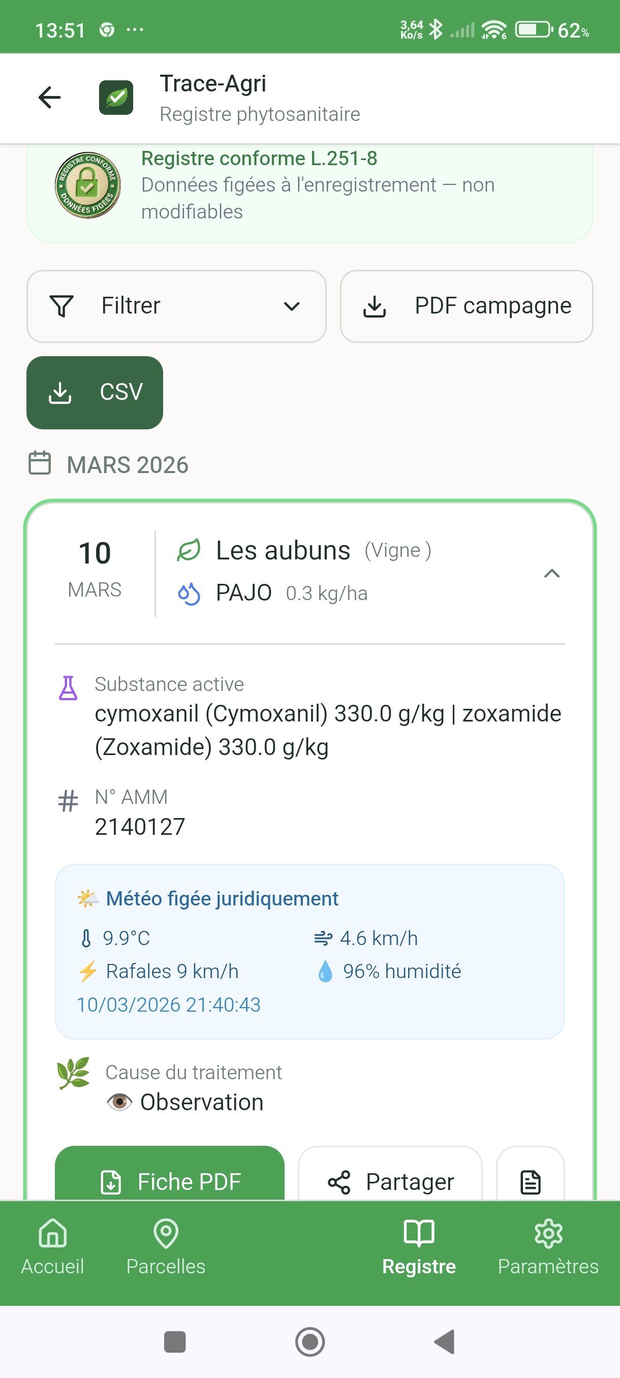 Registre phytosanitaire complet